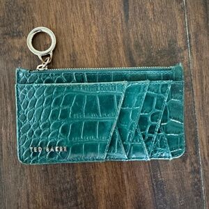 TED BAKER Ring Puller Imitation Croc Zipped Cardholder Wallet DK-Green